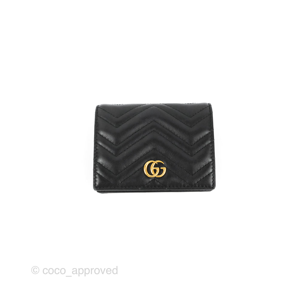 Gucci GG Marmont Card Case Wallet Black Lambskin