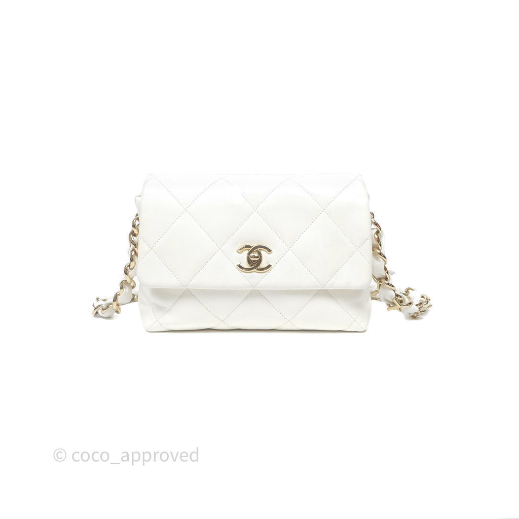 Chanel CC Flap Bag With Logo on Chain Lambskin White Gold Hardware