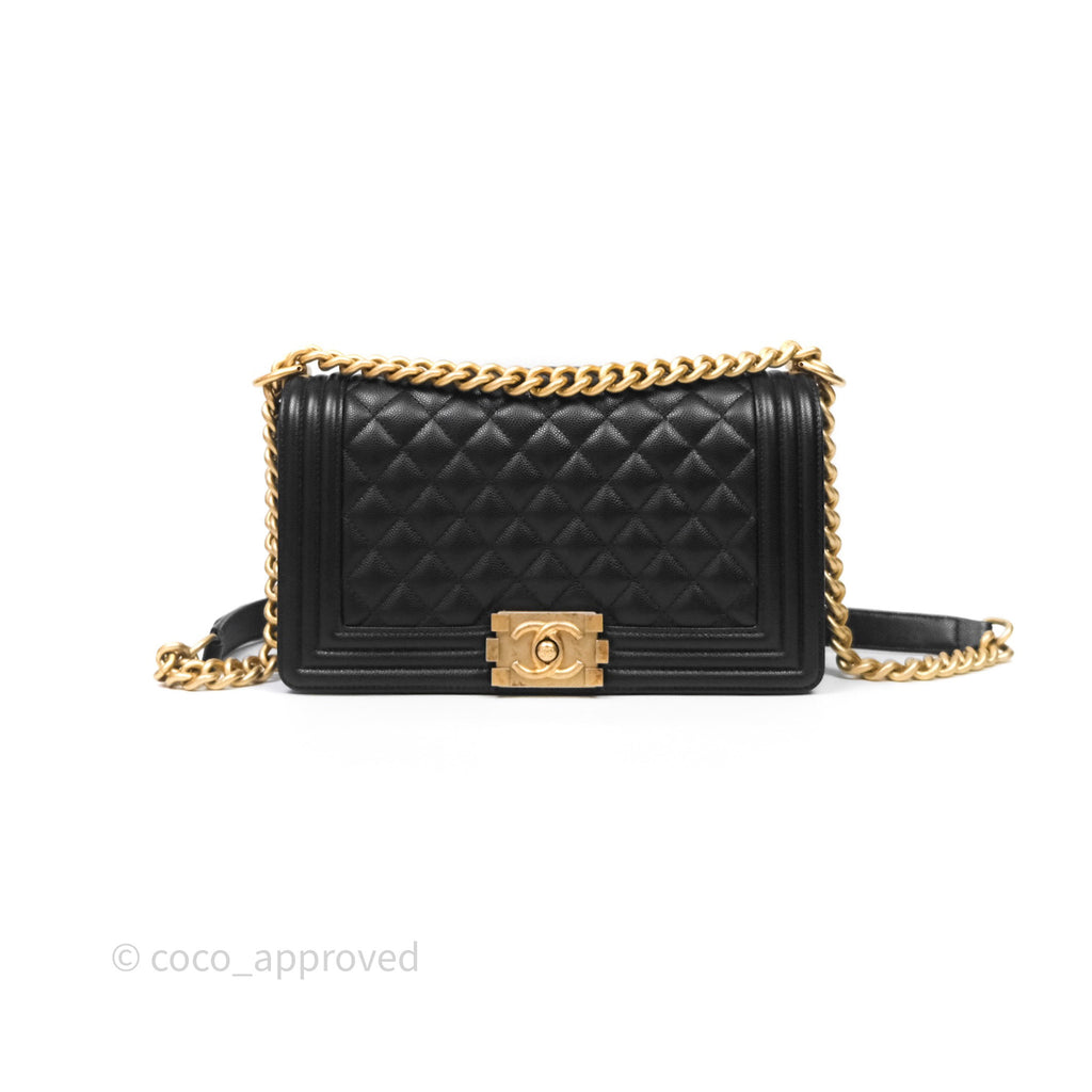 Chanel Medium Boy Quilted Black Caviar Aged Gold Hardware