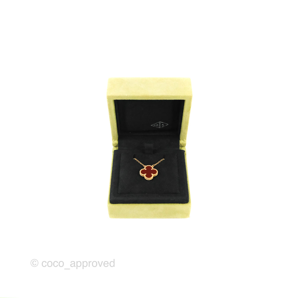 Van Cleef & Arpels Vintage Alhambra Pendant Red Carnelian Yellow Gold