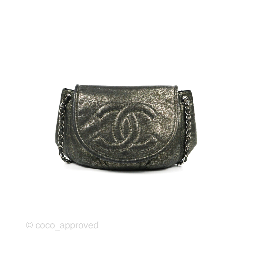 Chanel Half Moon Flap Bag Metallic Caviar Silver Hardware