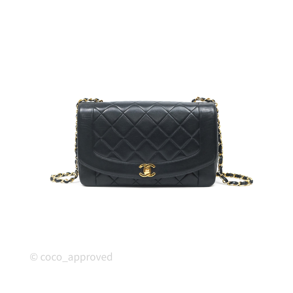 Chanel Vintage Medium Classic Diana Flap Bag Black Lambskin 24K Gold Hardware