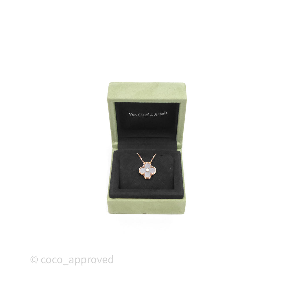 Van Cleef & Arpels Vintage Alhambra Pendant Silver Obsidian Diamond Mother-of-pearl Rose Gold