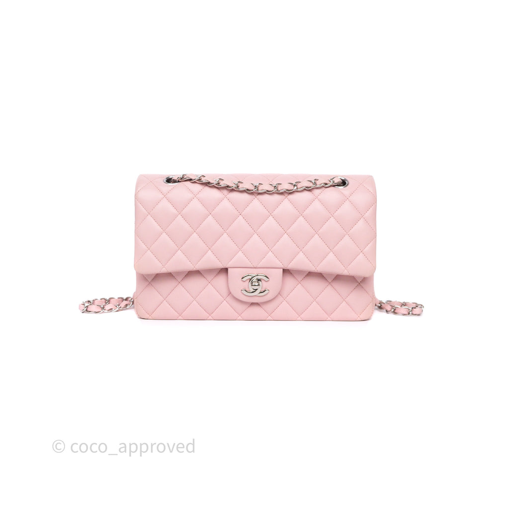 Chanel Classic M/L Medium Flap Quilted Pink Lambskin Silver Hardware