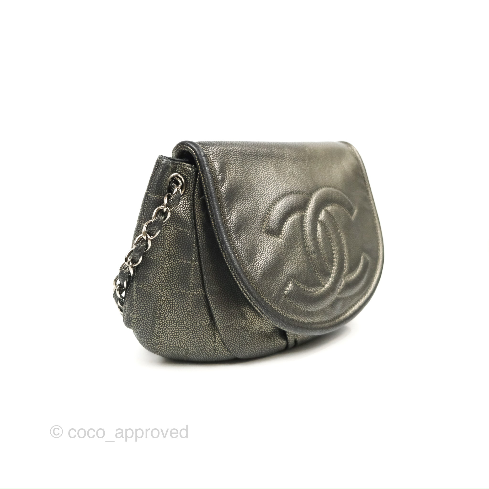 Chanel Half Moon Flap Bag Metallic Caviar Silver Hardware