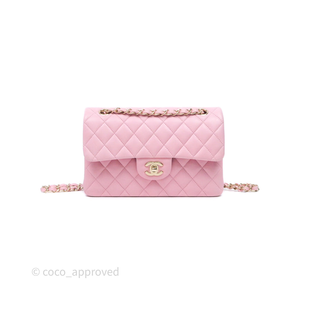 Chanel Small Classic Quilted Flap Pink Lambskin Gold Hardware