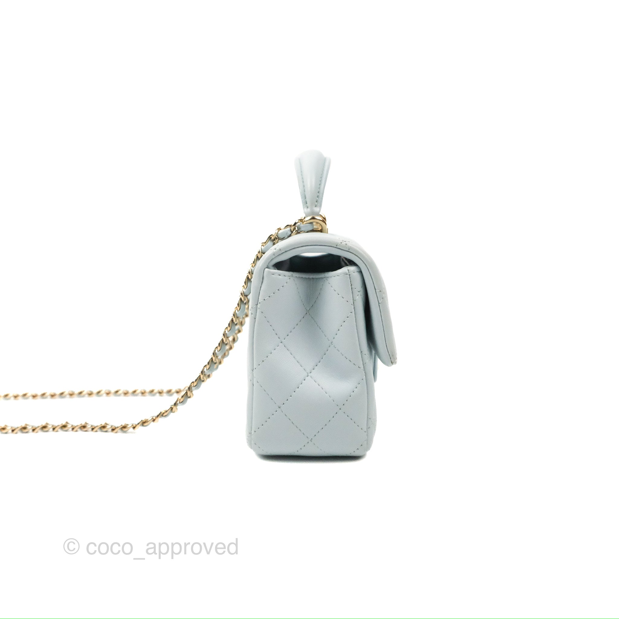 Chanel Top Handle Mini Rectangular Flap Bag Light Blue Lambskin Gold H –  Coco Approved Studio