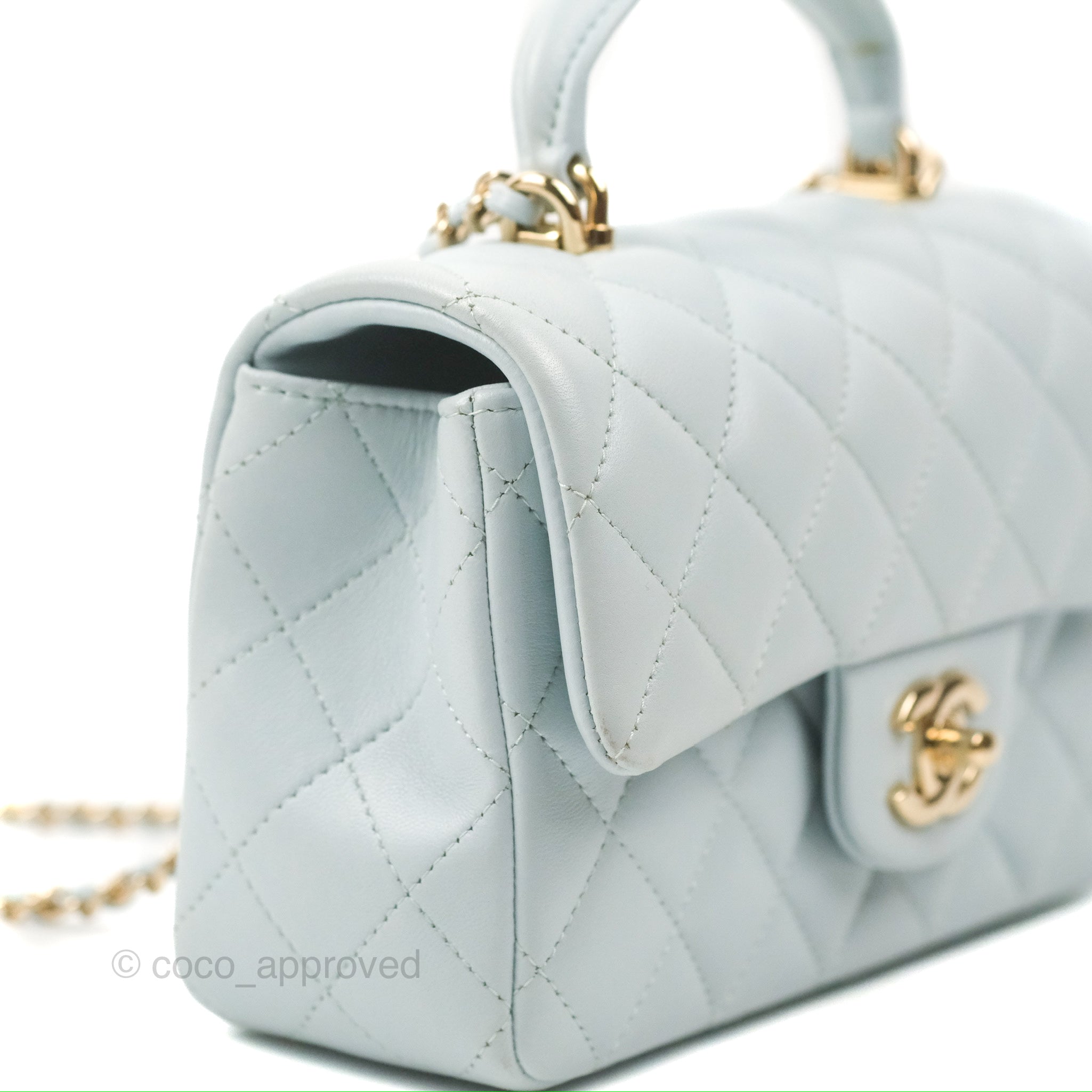 Chanel Top Handle Mini Rectangular Flap Bag Light Blue Lambskin Gold  Hardware