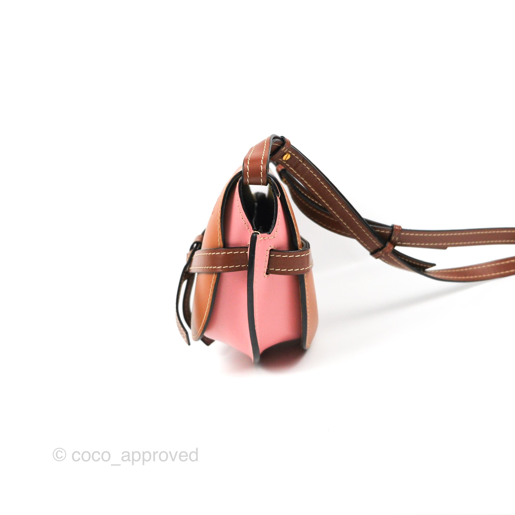 Loewe Ladies Soft Calfskin Mini Gate Shoulder Bag In Tan/Medium Pink