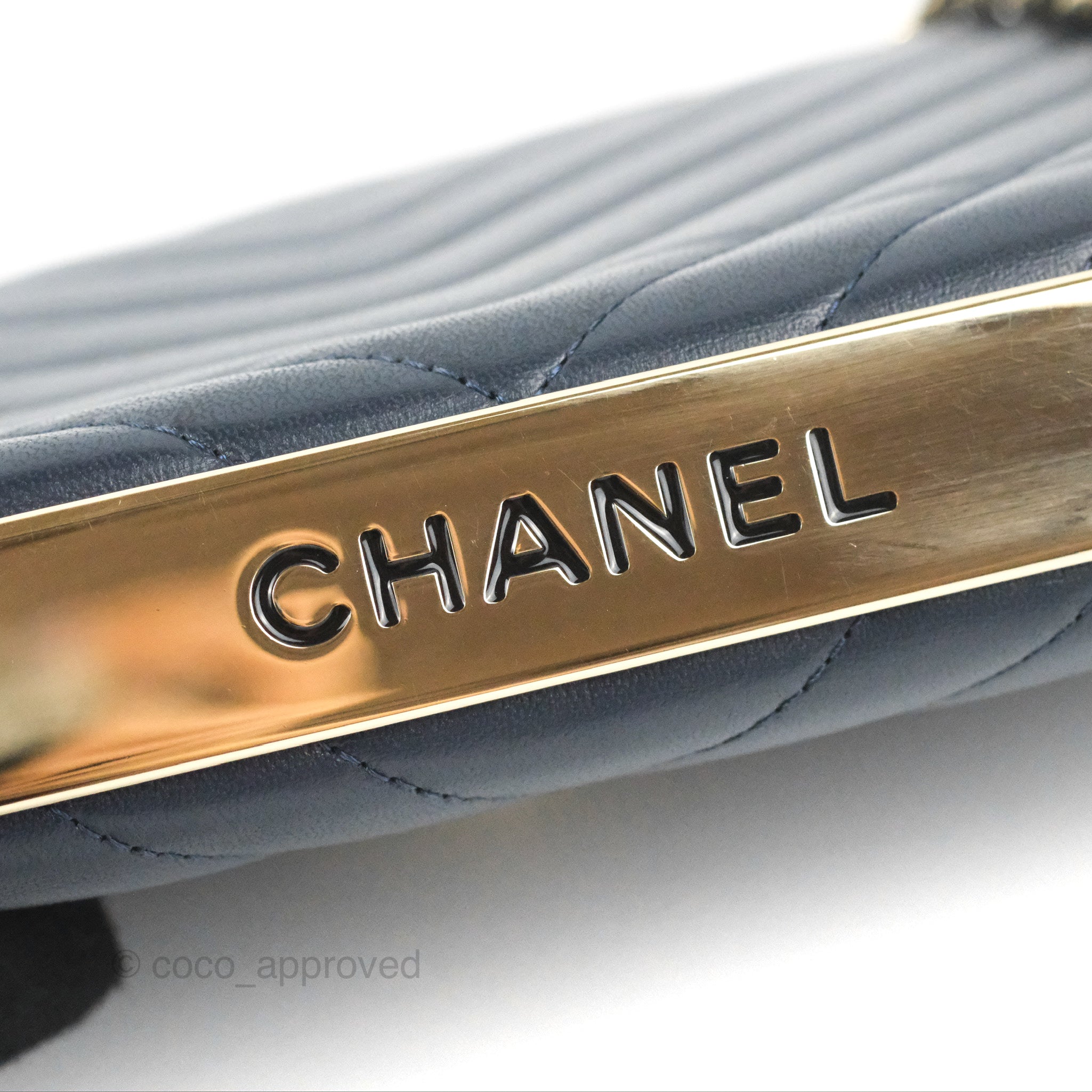Chanel Trendy CC WOC Wallet on Chain Chevron Navy Lambskin Gold