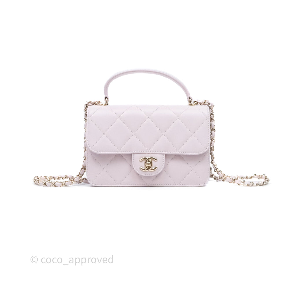 Chanel Small Coco Lady Quilted Flap Bag With Top Handle Light Pink Calfskin Gold Hardware