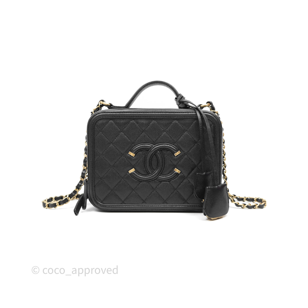 Chanel Quilted Medium CC Filigree Vanity Case Black Caviar Gold Hardware