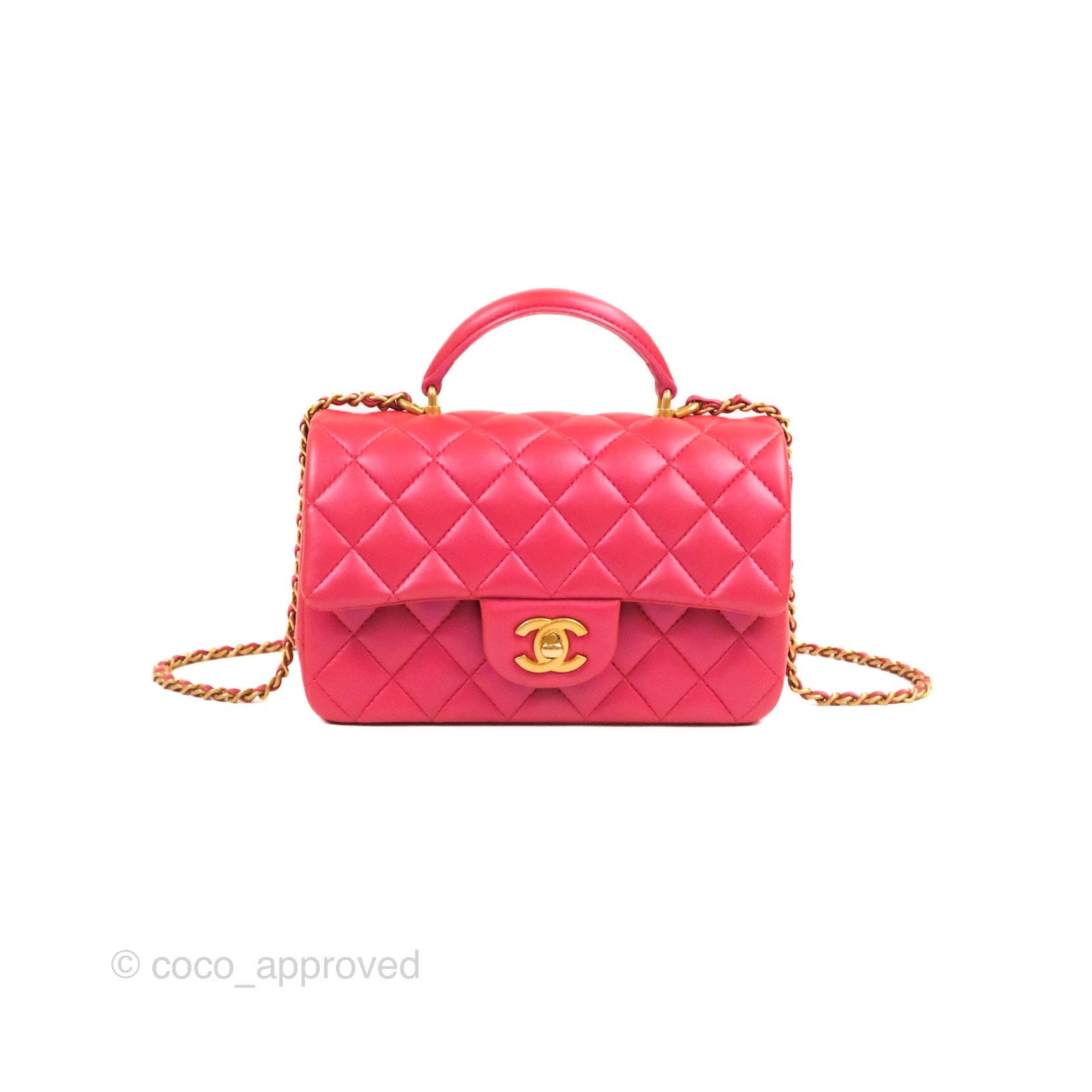 Chanel Top Handle Mini Rectangular Flap Bag Iridescent Dark Pink Lambs –  Coco Approved Studio