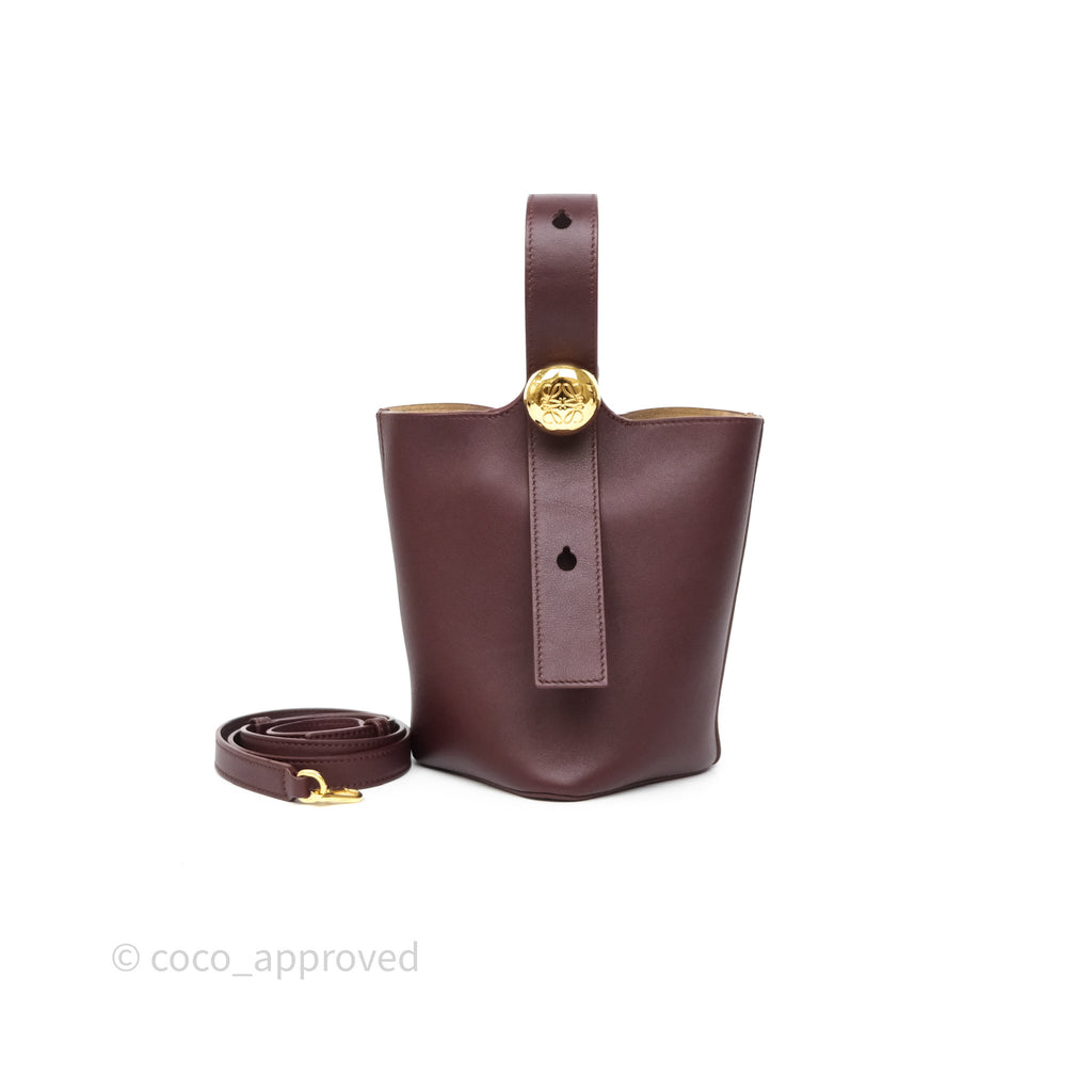Loewe Mini Pebble Bucket in Smooth Calfskin Dark Burgundy