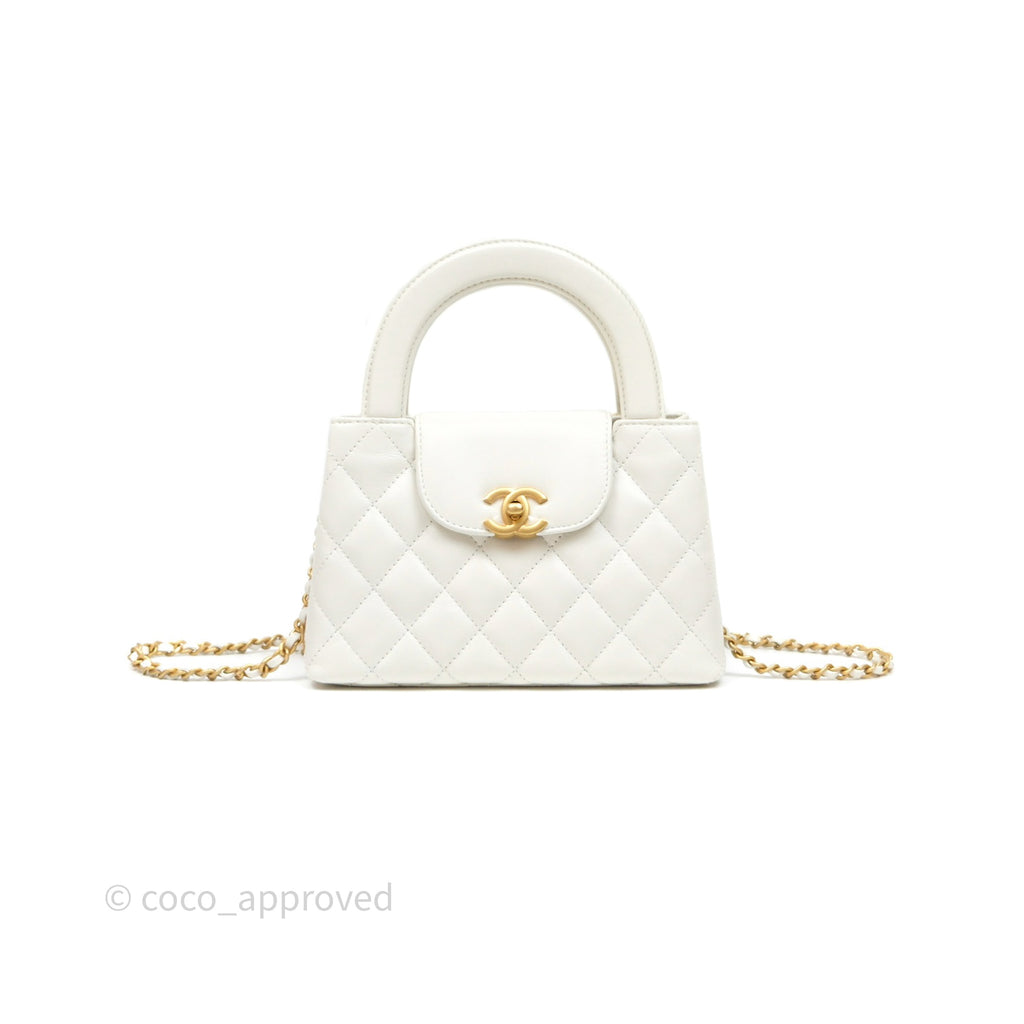Chanel Kelly Bag Quilted White Calfskin Aged Gold Hardware