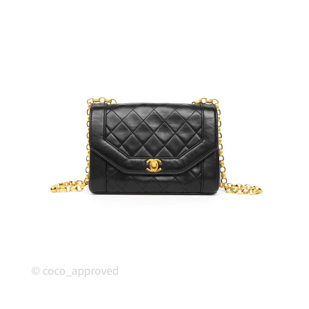Chanel Vintage Small Diana Flap Black Lambskin 24K Gold Hardware