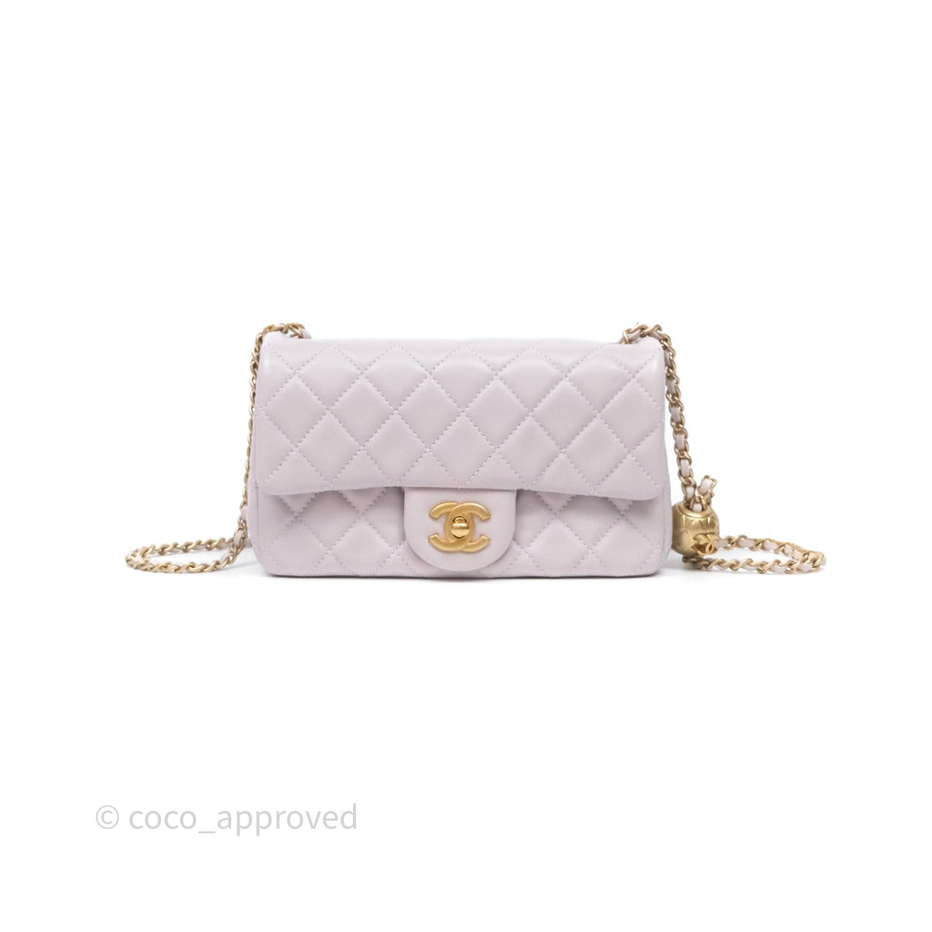 Chanel Mini Rectangular Pearl Crush Lilac Lambskin Aged Gold Hardware