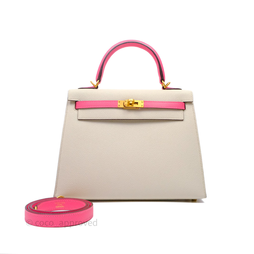 - DM/Email To Purchase - Hermès Kelly 25 Sellier Craie 10/Rose Lipstick U5 Epsom Brushed Gold Hardware
