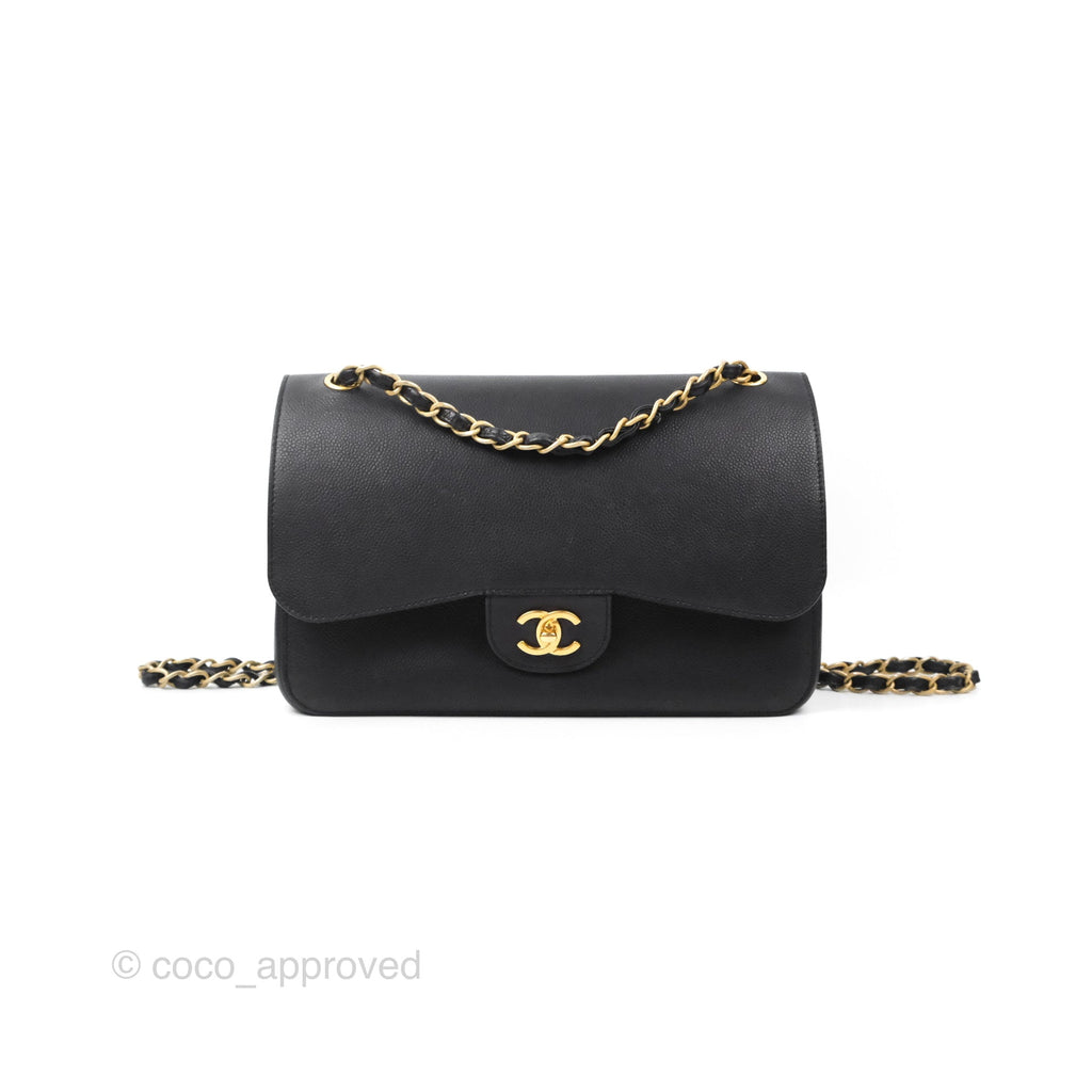 Chanel Pure Jumbo Double Flap Black Caviar Aged Gold Hardware