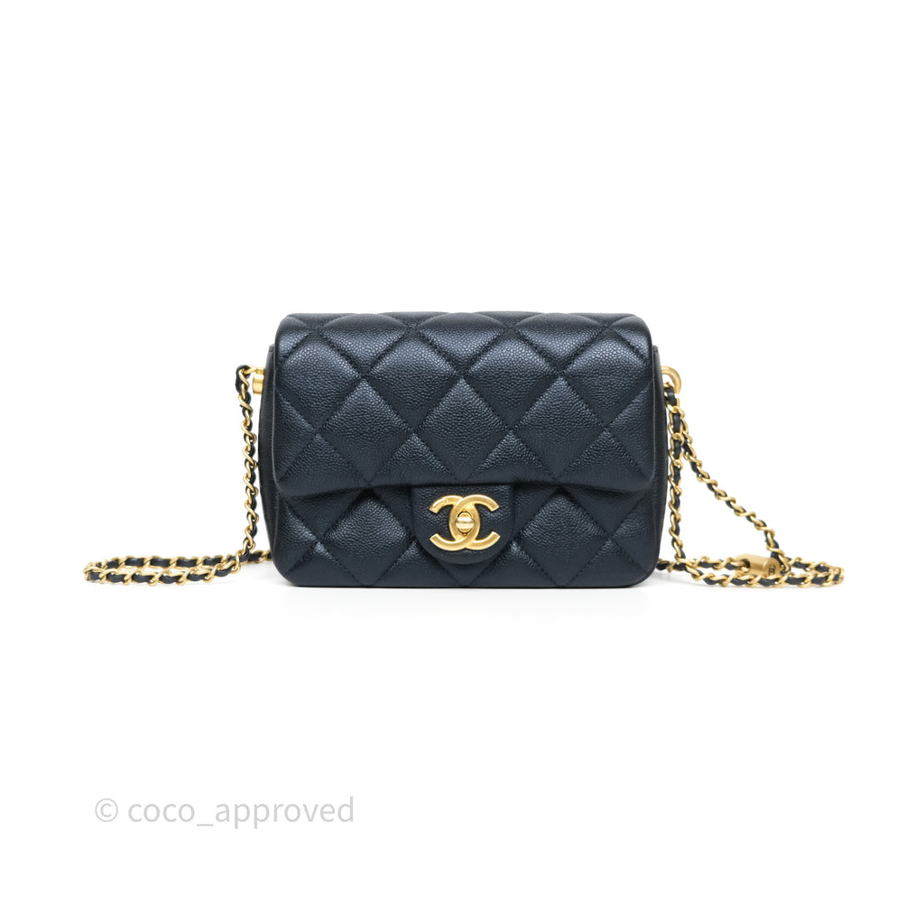 Chanel Quilted My Perfect Mini Iridescent Dark Navy Caviar Aged Gold Hardware 21K