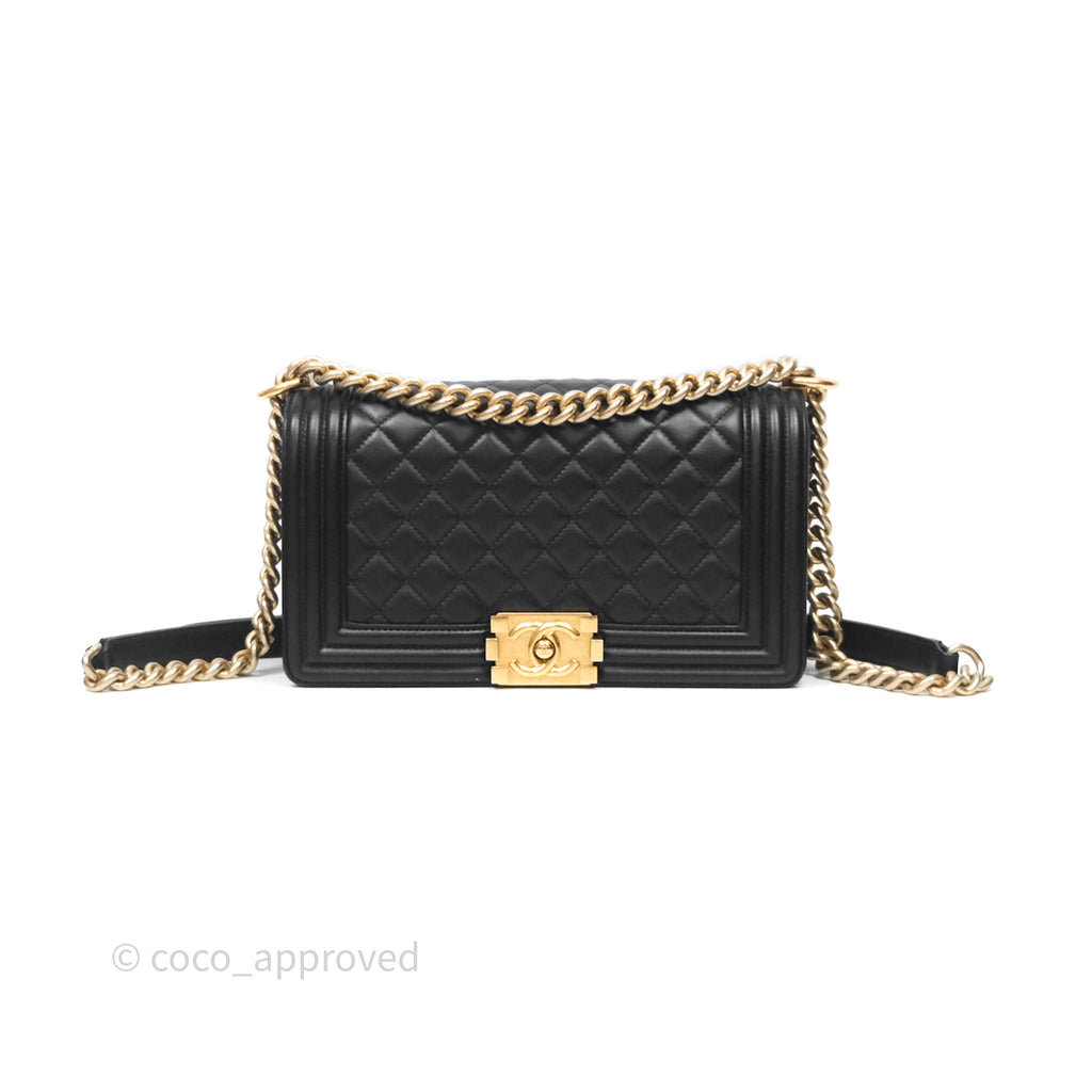 Chanel Medium Boy Quilted Black Calfskin Aged Gold Hardware