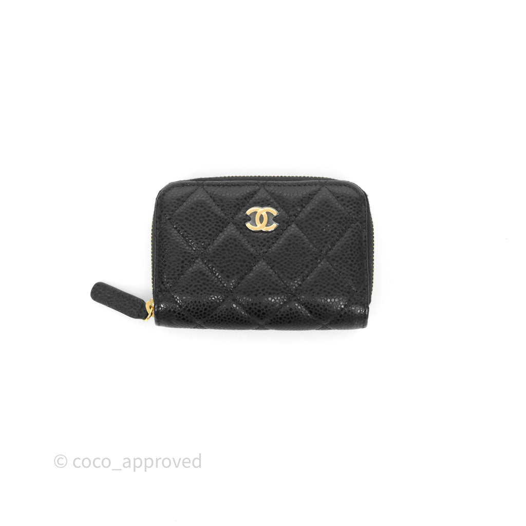 Chanel Classic Zipped Coin Purse Black Caviar Gold Hardware