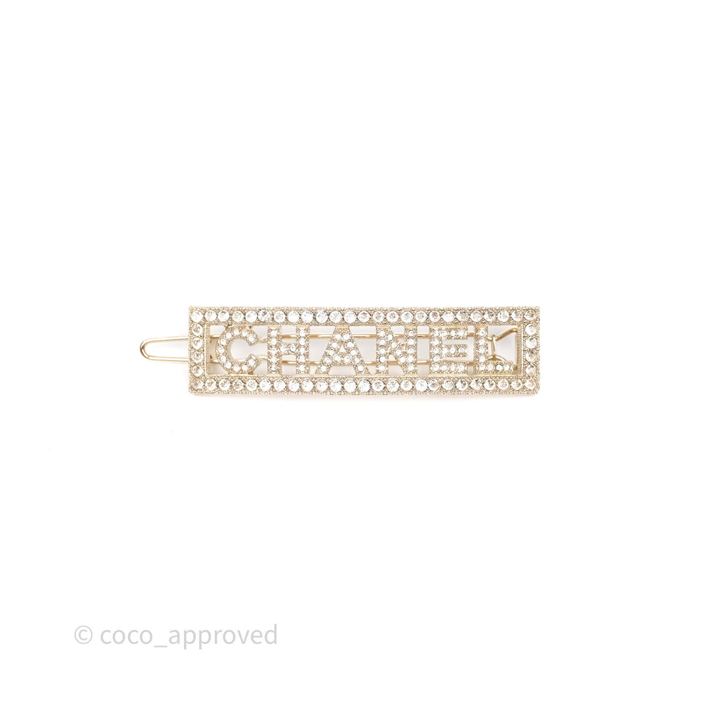 Chanel Crystal CC Logo Hair Clip Gold Tone 24K