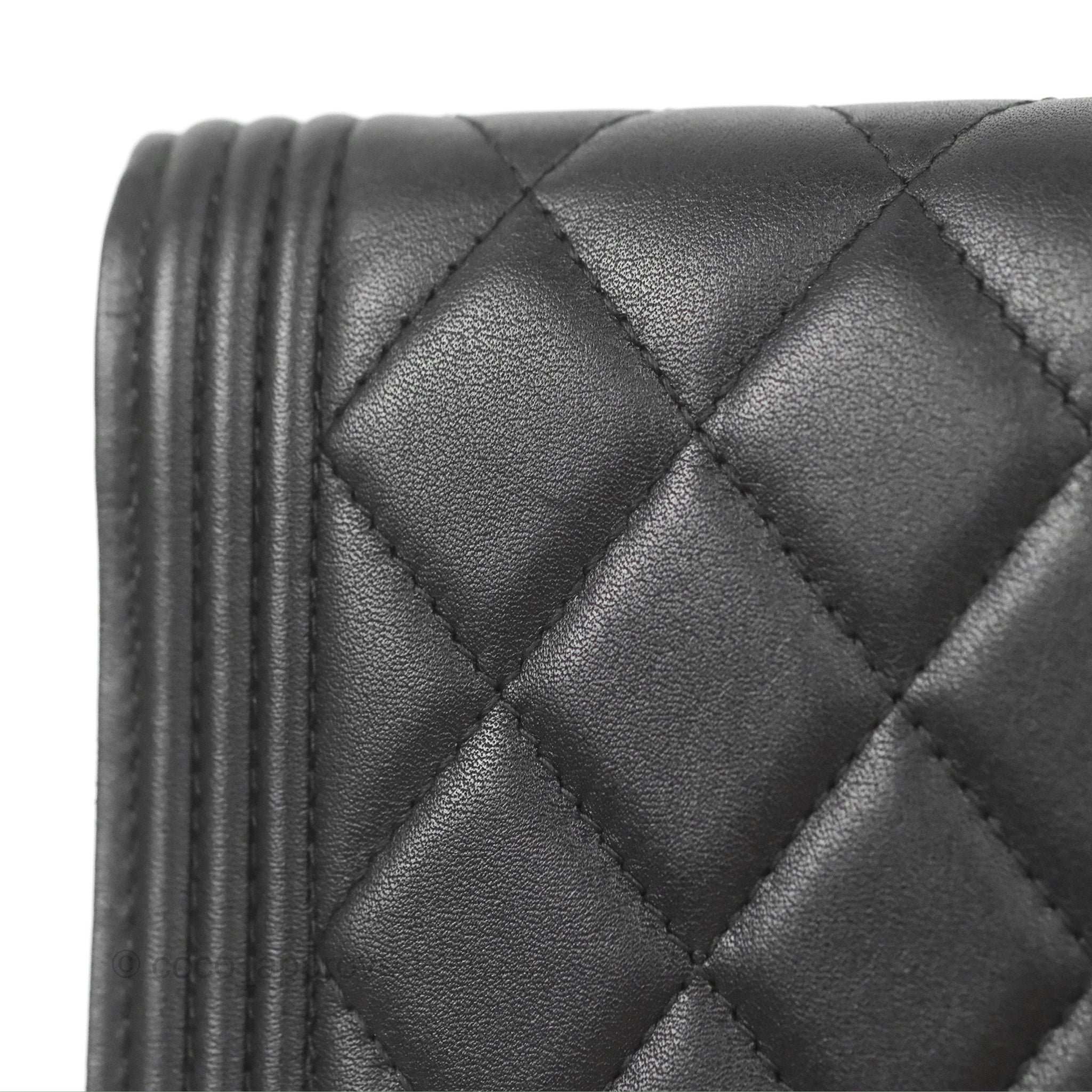 Chanel Quilted Boy Medium Trifold Flap Wallet Black Lambskin Aged Gold –  Coco Approved Studio