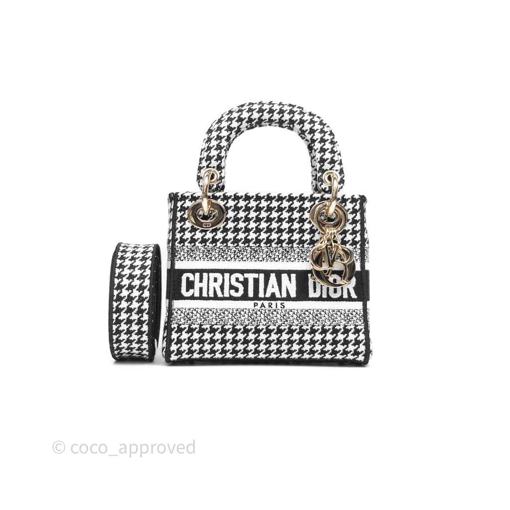 Christian Dior Mini Lady D-Lite Bag Black White Houndstooth