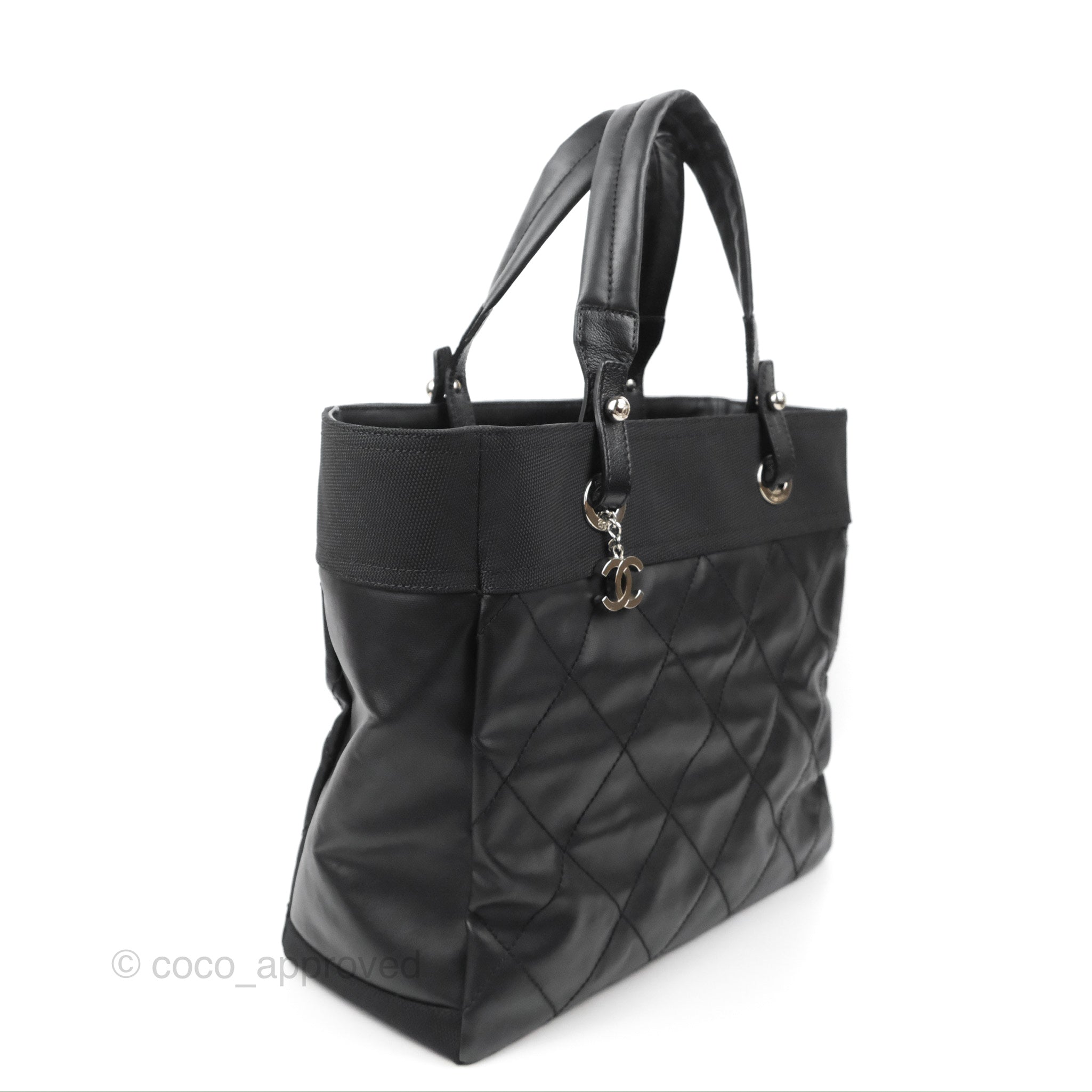 Chanel Quilted Paris Biarritz Tote MM Black Coated Canvas – Coco