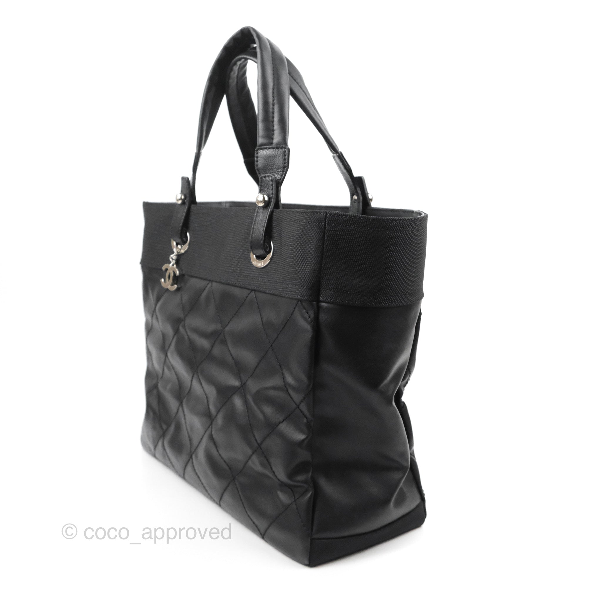 Chanel Quilted Paris Biarritz Tote MM Black Coated Canvas – Coco Approved  Studio