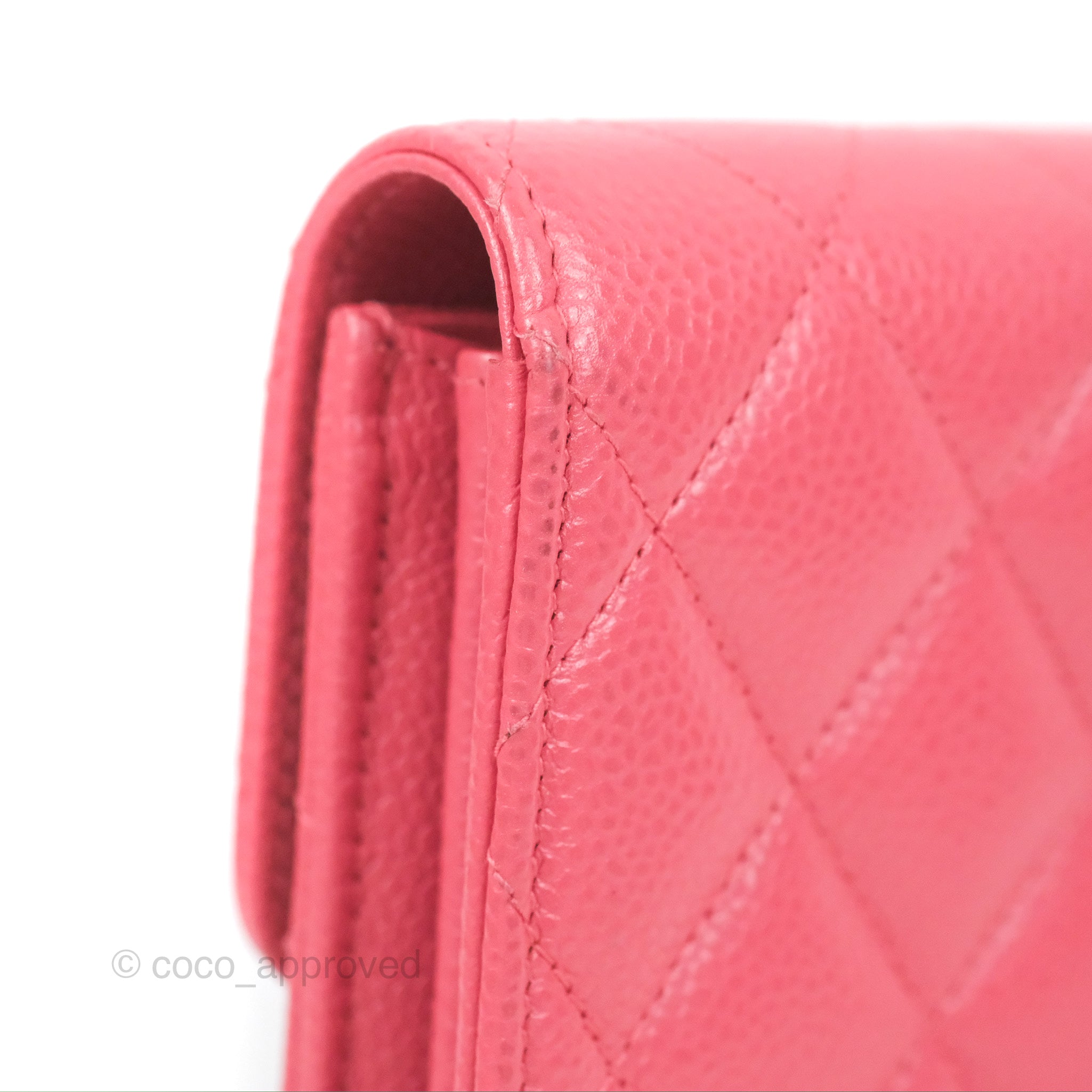 Chanel Quilted Classic Zip Long Wallet Pink Caviar Gold Hardware
