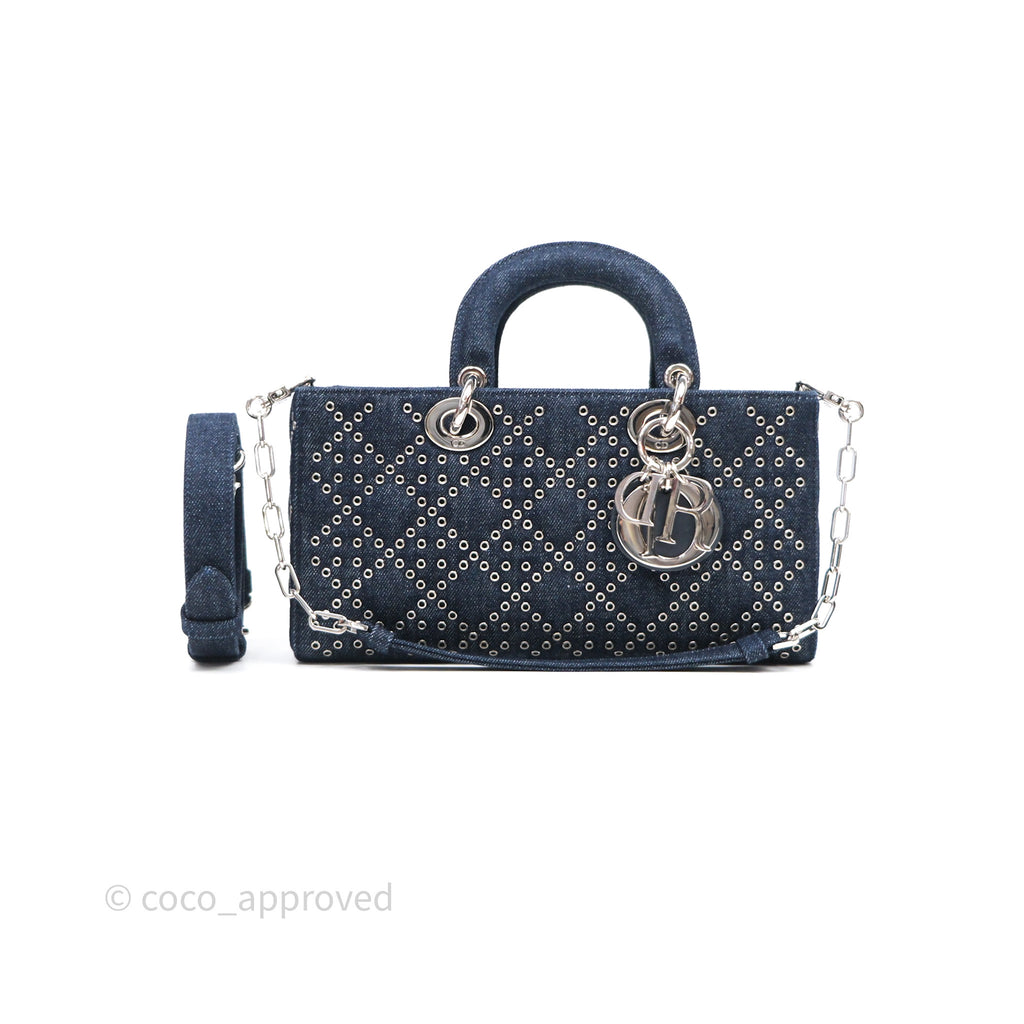 Christian Dior Medium Lady D-Joy Denim Eyelet Silver Hardware