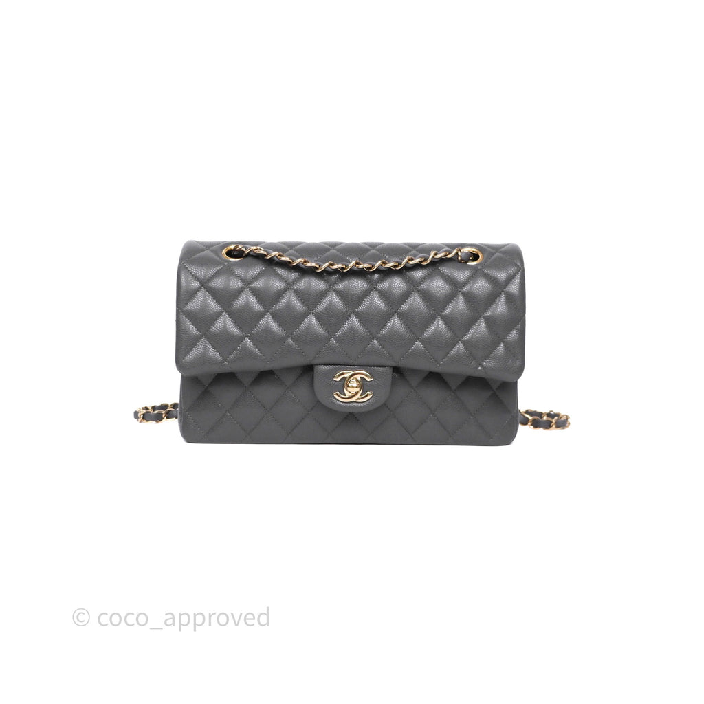 Chanel Classic M/L Medium Flap Quilted Dark Grey Caviar Gold Hardware