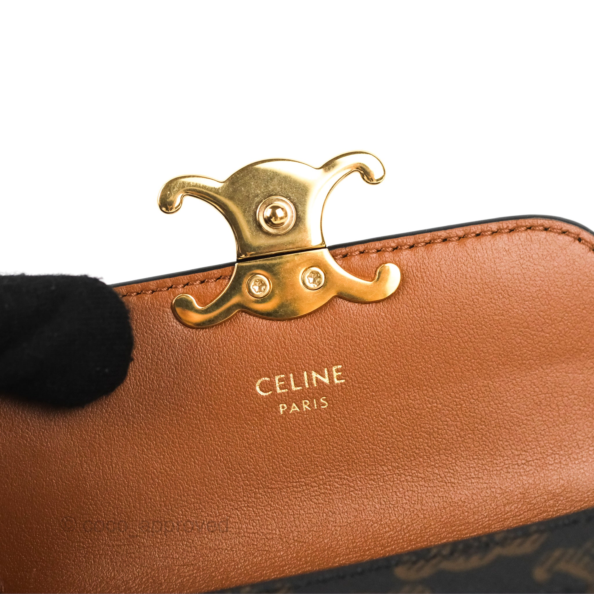 CELINE Triomphe Canvas Lambskin Phone Pouch With Flap White Tan