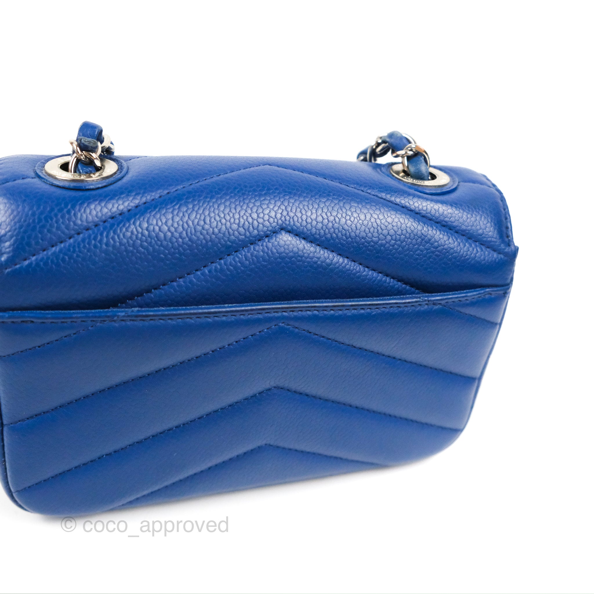 Chanel Chevron Flap Blue Grained Calfskin Silver Hardware – Coco Approved  Studio
