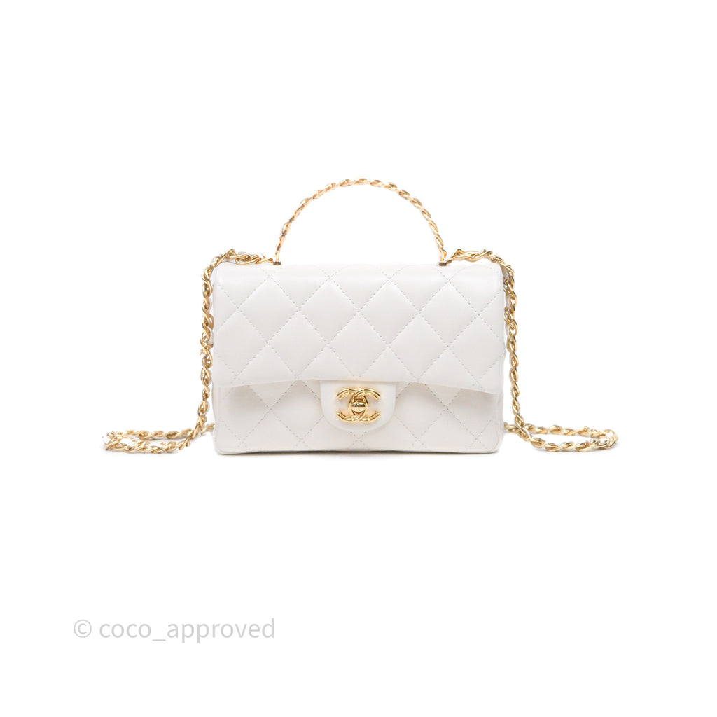 Chanel Top Handle White Lambskin Gold Hardware