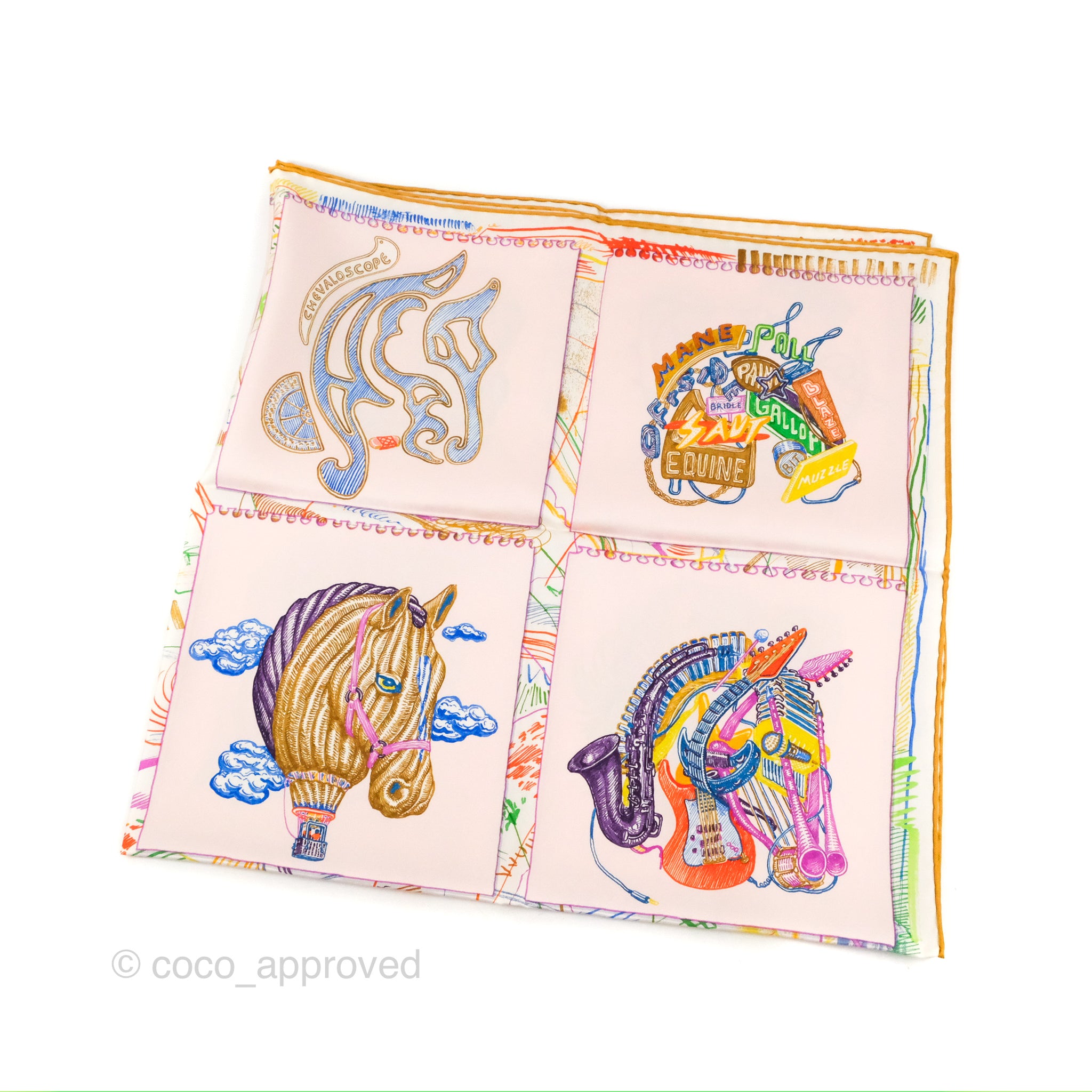 エルメス カレ90 Chevaloscope Rose/Bleu/Multicolore エルメス カレ90 Chevaloscope Rose/Bleu/Multicolore (HERMES