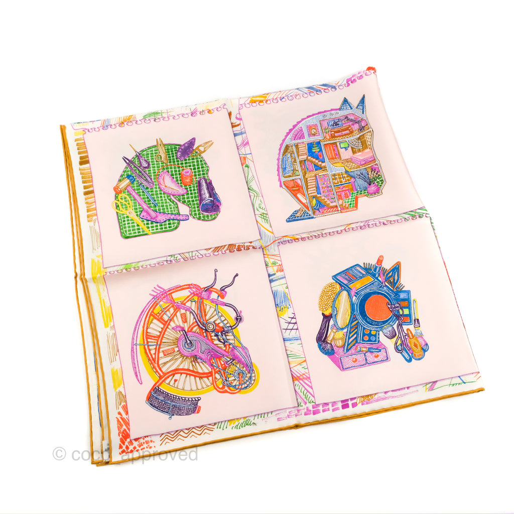 Hermès Chevaloscope Silk Scarf 90 Rose Nacre / Vert / Multicolore