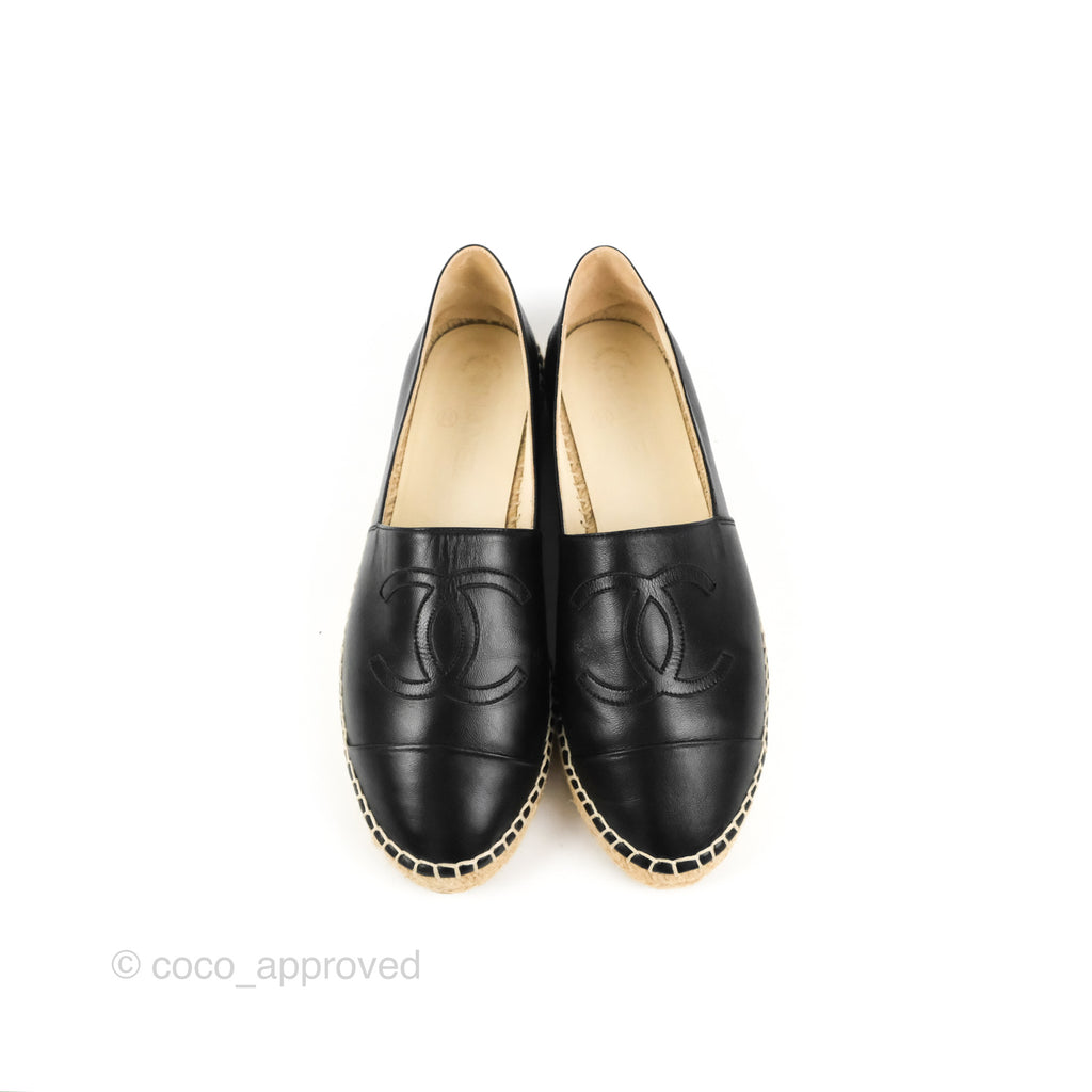 Chanel Espadrille Black Leather Size 39