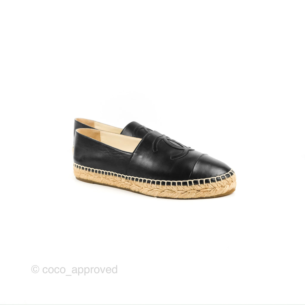 Chanel Espadrille Black Leather Size 39