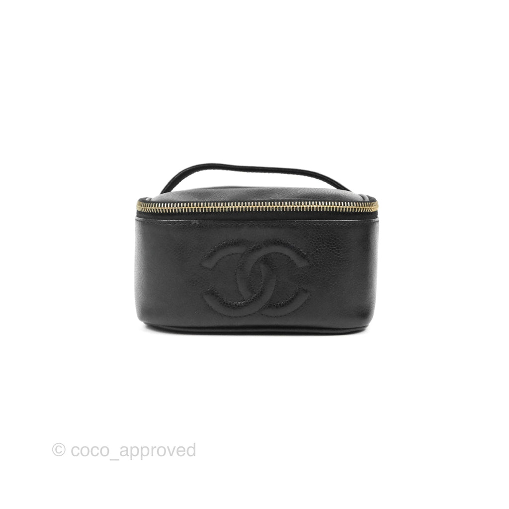 Chanel Vintage Square Vanity Case Black Caviar Gold Hardware