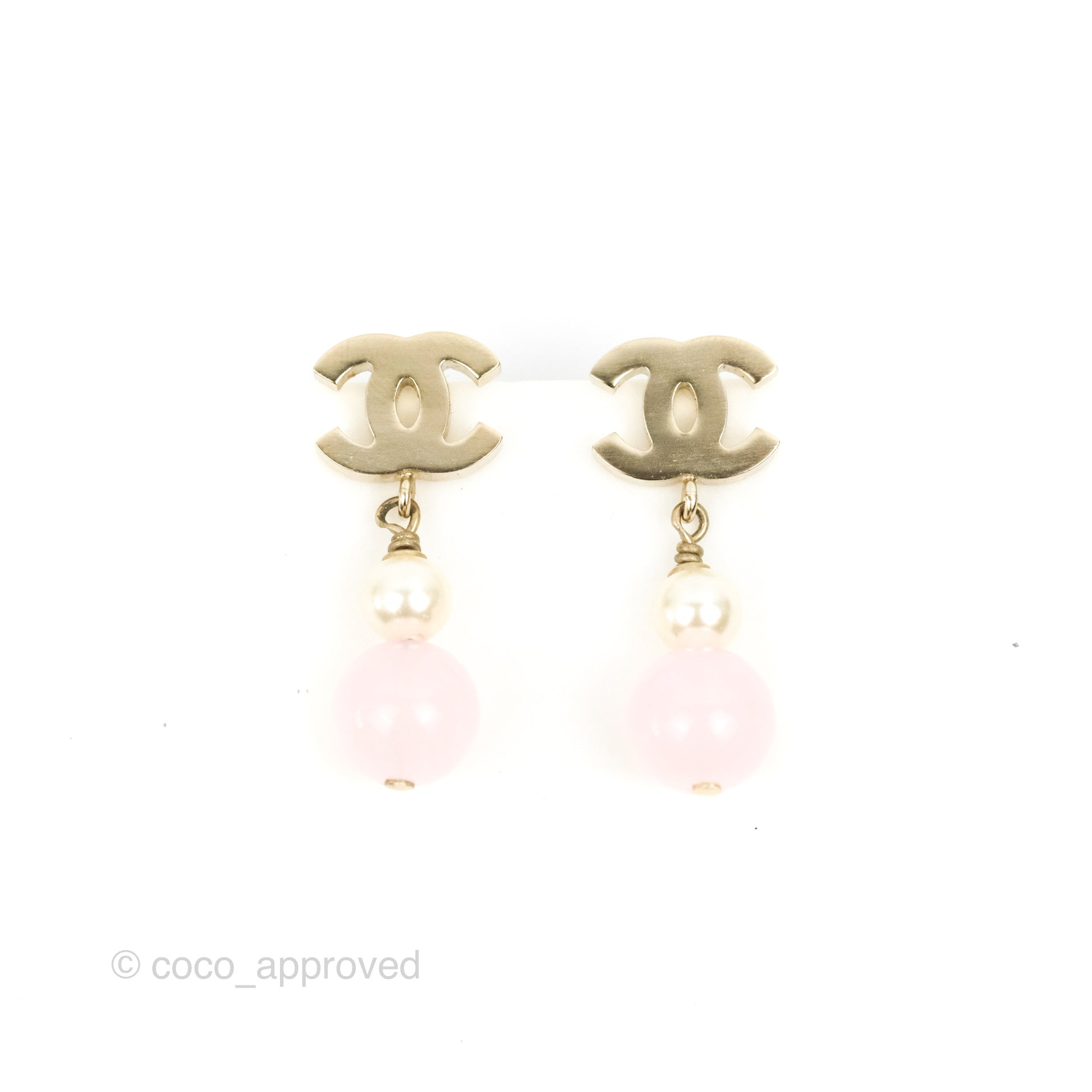 Chanel Pink Bead CC Drop Earrings