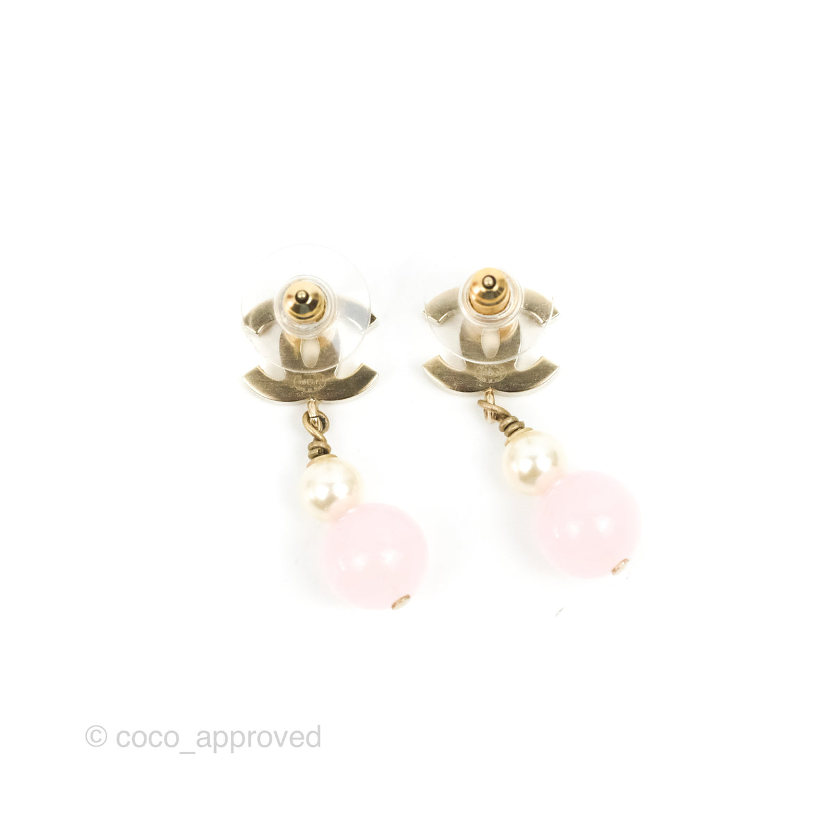 Chanel Pink Bead CC Drop Earrings