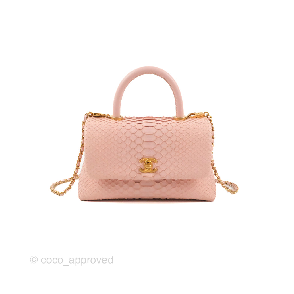 Chanel Small Coco Handle Baby Pink Python Aged Gold Hardware