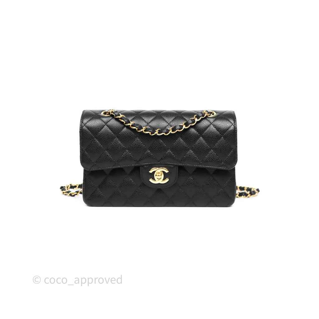 Chanel Small Classic Flap Quilted Black Caviar Gold Hardware