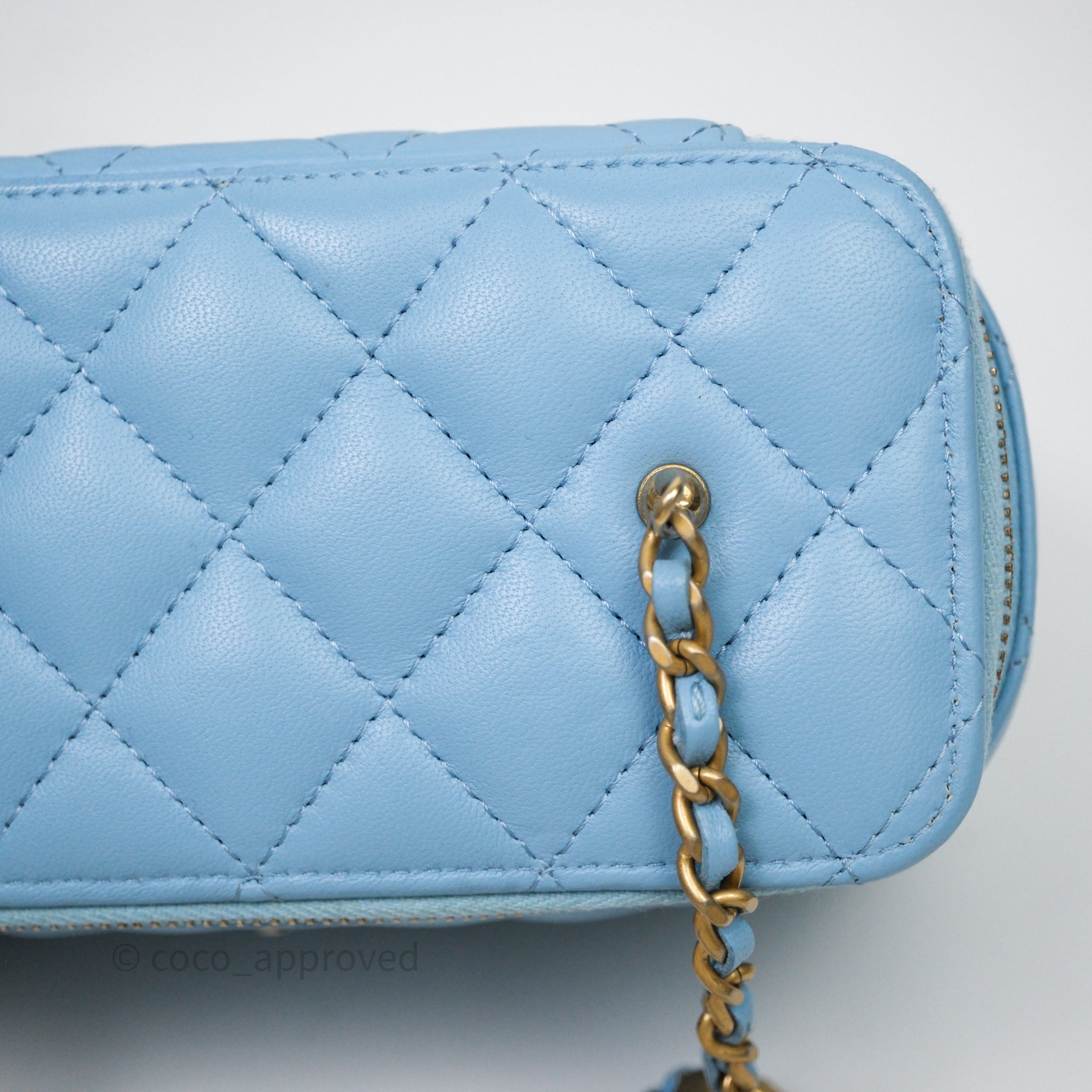 Chanel Classic Pearl Crush Vanity With Chain Blue Lambskin Aged