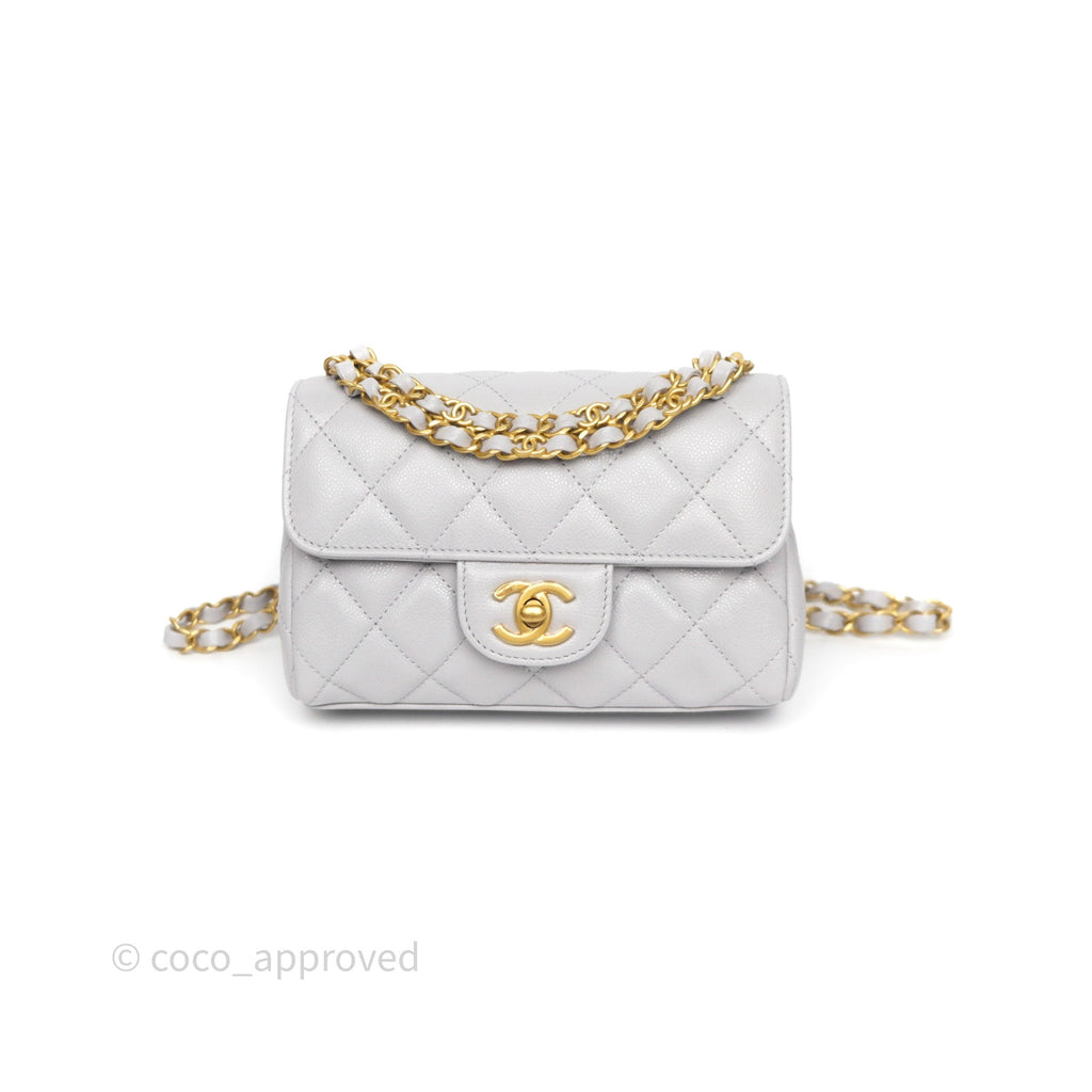 Chanel Small Chain Handle Flap Bag Grey Caviar Aged Gold Hardware 25P