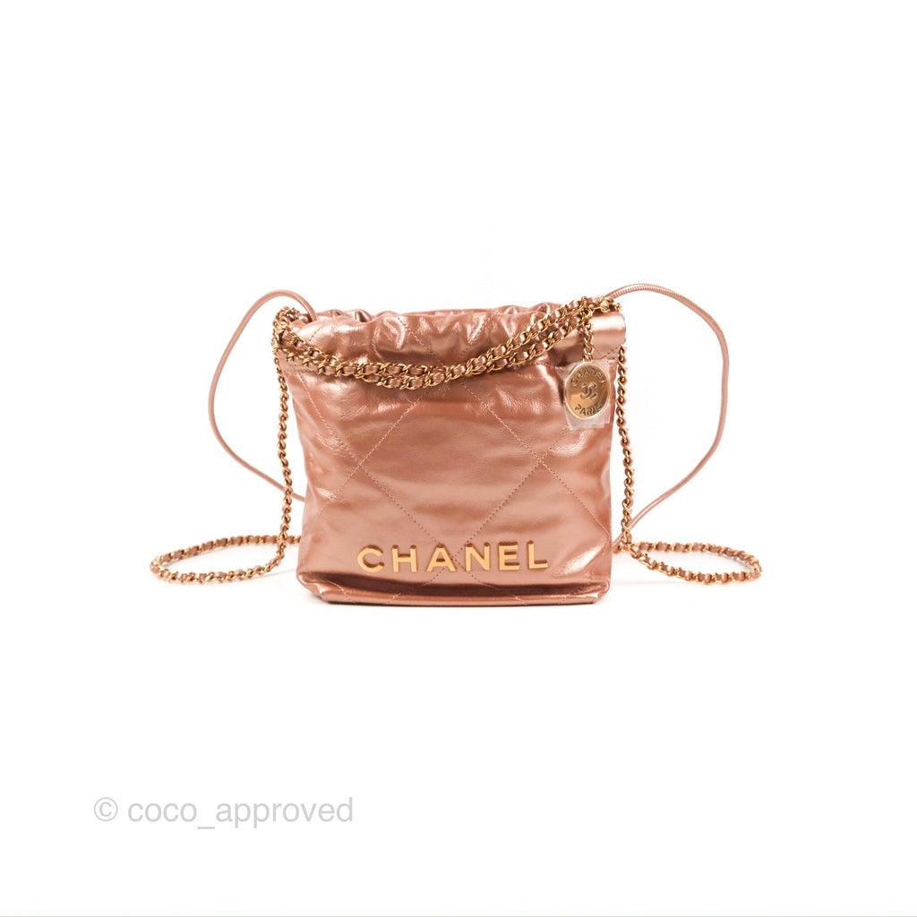 Chanel 22 Mini Bag Metallic Rose Gold Crumpled Calfskin