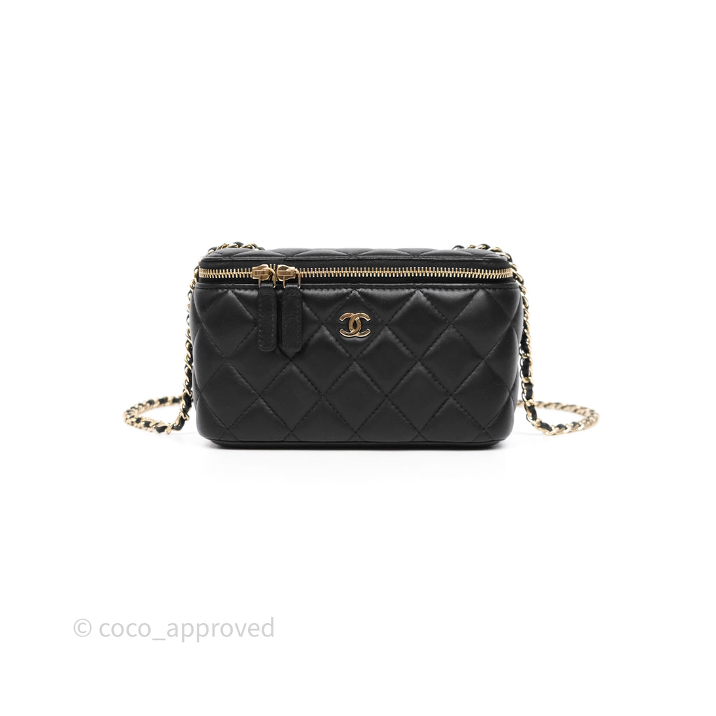 Chanel Vanity Rectangular With Chain Black Lambskin Gold Hardware